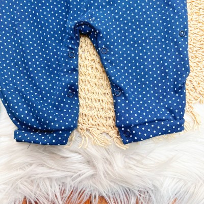Macacão Trape Zape - Dois corações com Poá - Azul Marinho e Off White